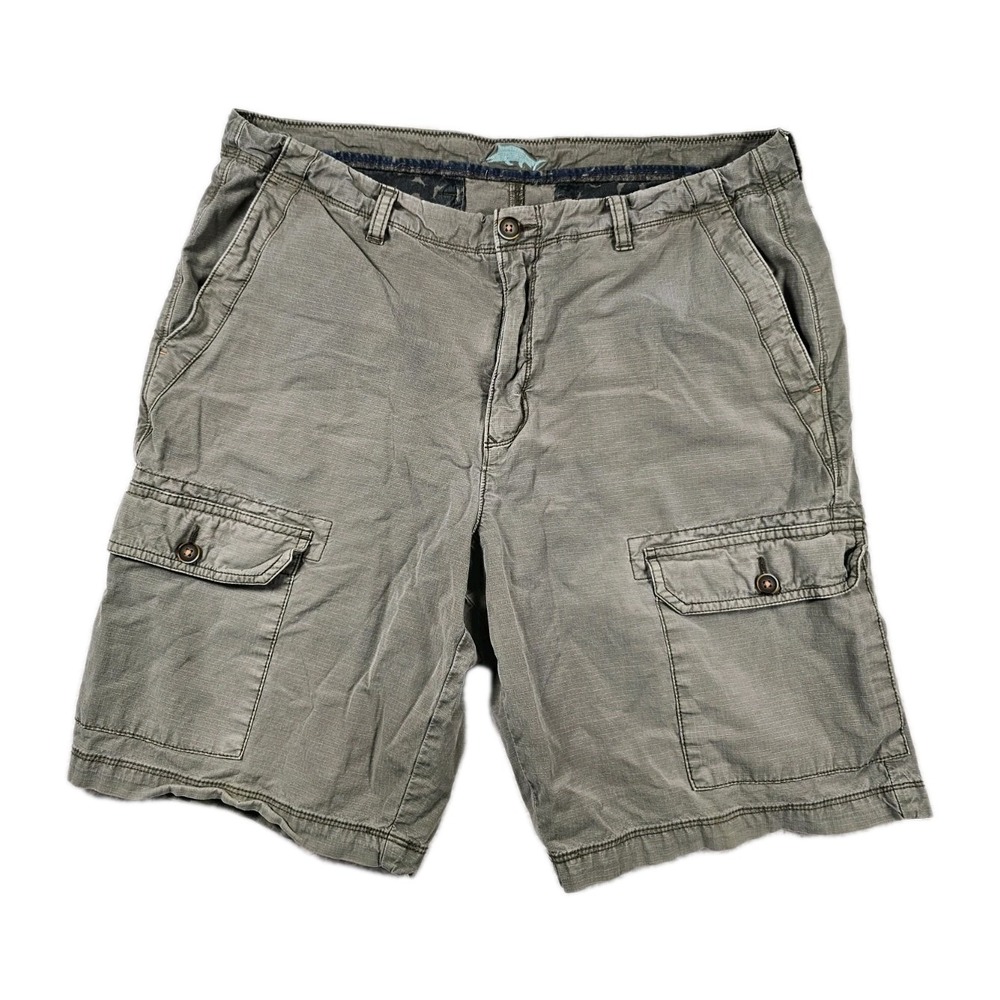 Tommy Bahama Men's Cargo Shorts 34 9" Green Pima Cotton Spandex Stretch Casual